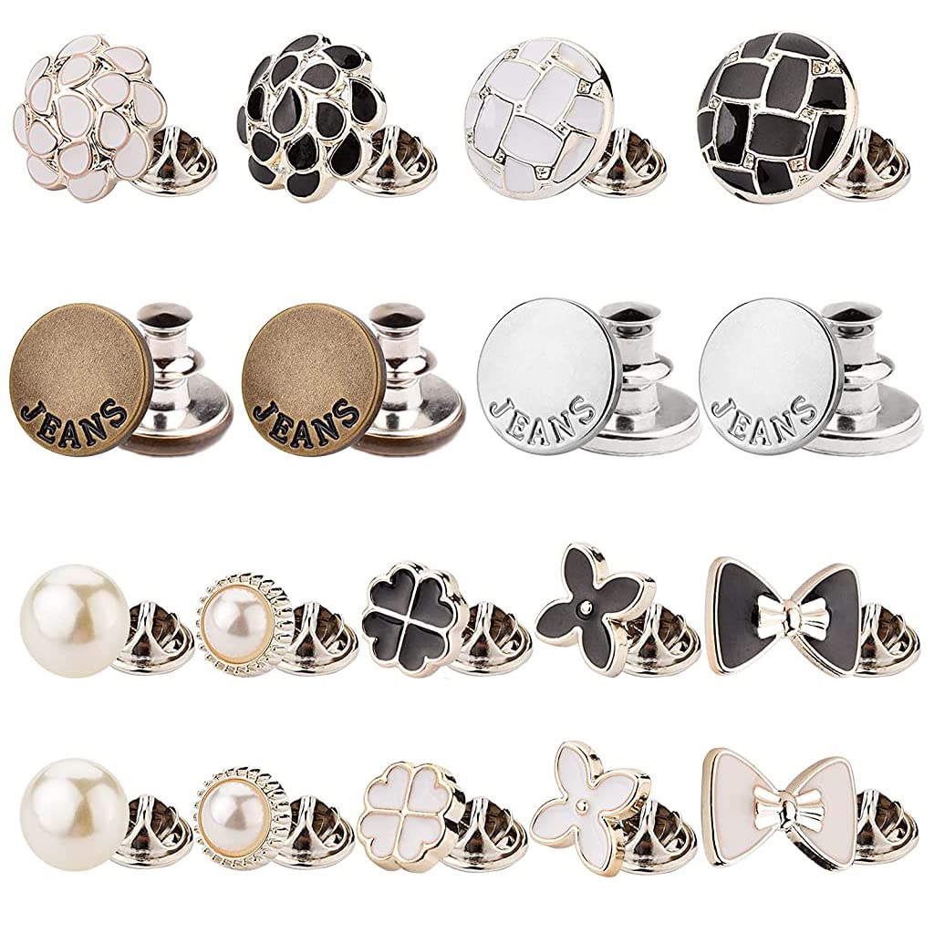SANNIDHI 18pcs Pants Jeans Button Pins Metal Buttons Instant Pin Button Assorted Cover Up Buttons No Sew Jeans Waist Adjuster SANNIDHI 18pcs Pants Jeans Button Pins Metal Buttons Instant Pin Button Assorted Cover Up Buttons No Sew Jeans Waist Adjuster